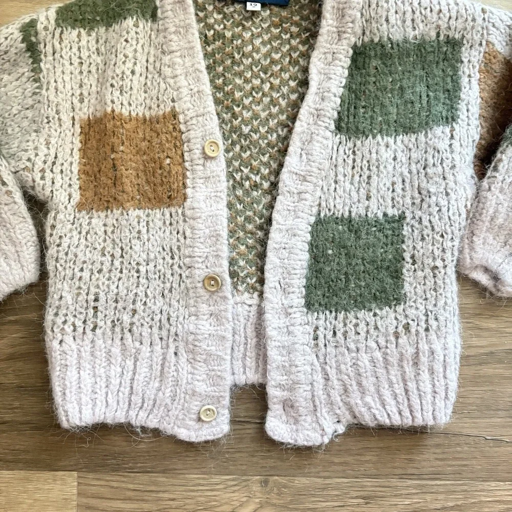 The Animals Observatory Patchwork Chunky Cardigan Pastel 12 M Alpaca Wool